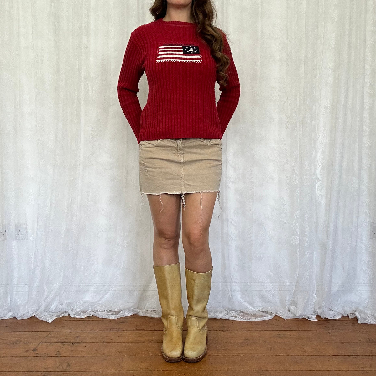 vintage 00s red flag knitted jumper