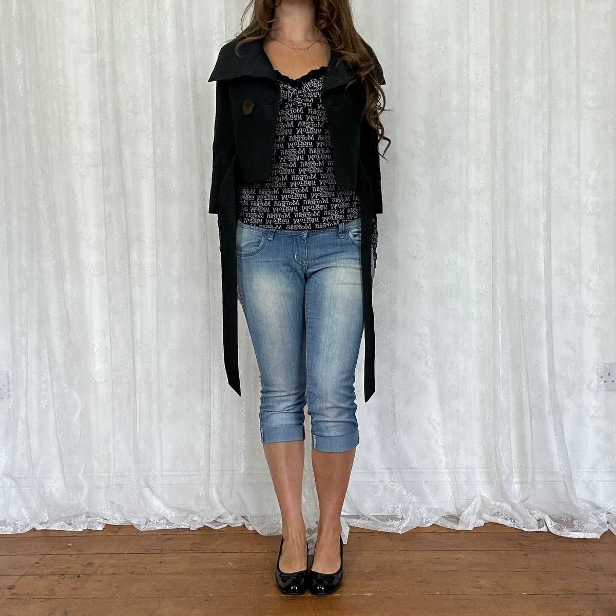 vintage 00s black cropped peacoat