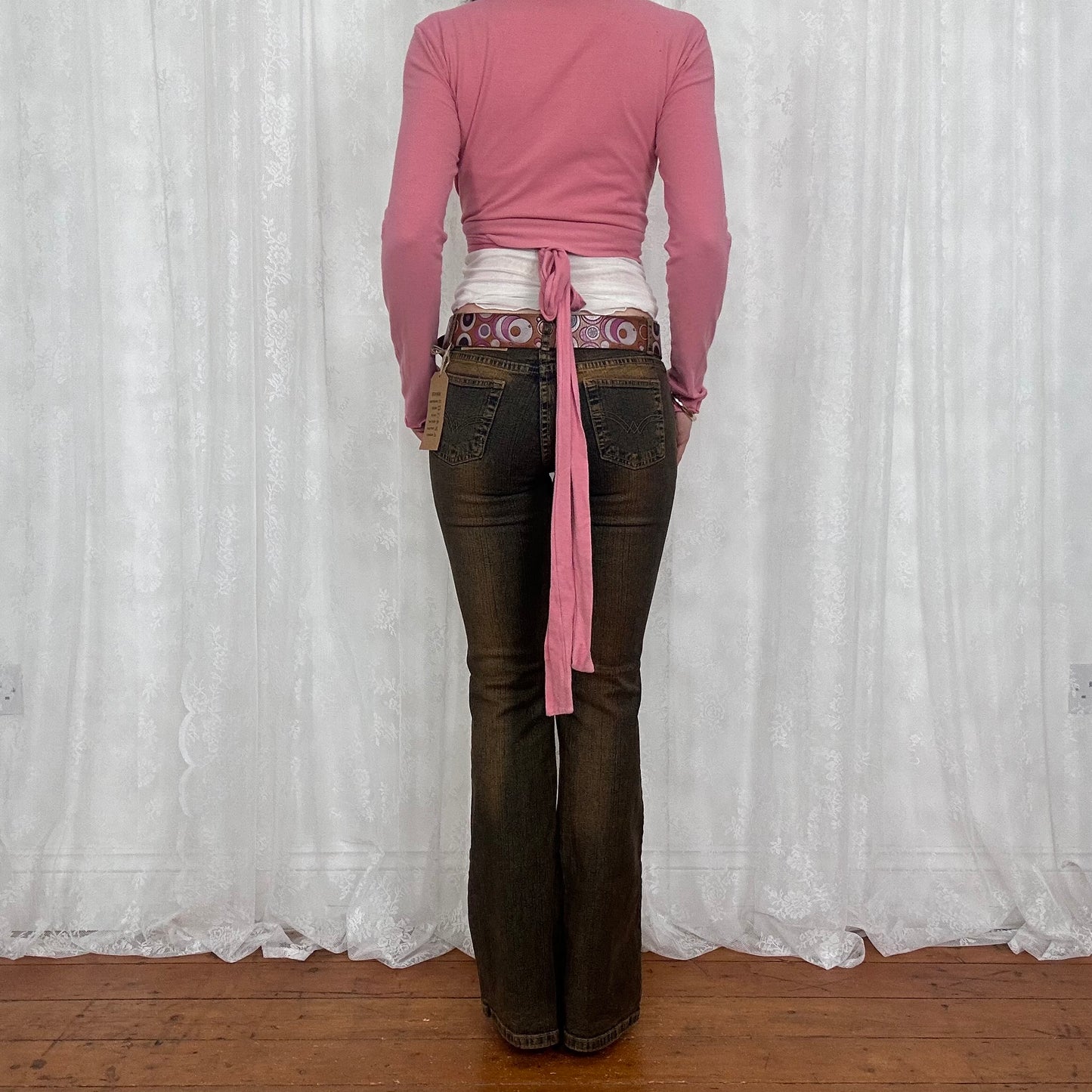 vintage 00s pink diamanté cropped wrap cardigan
