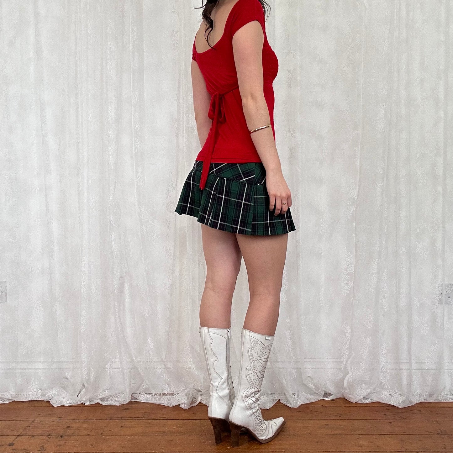 vintage 00s red off shoulder tie back top