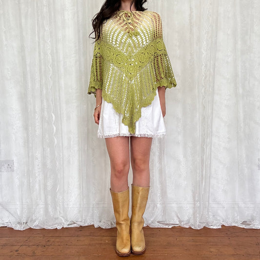 vintage 00s green ombré crochet poncho