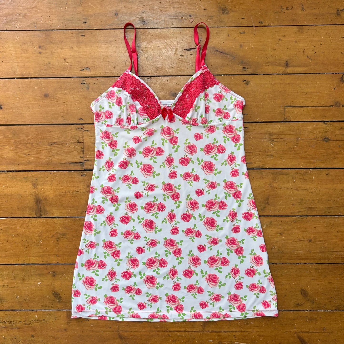 vintage 00s white and pink floral slip dress