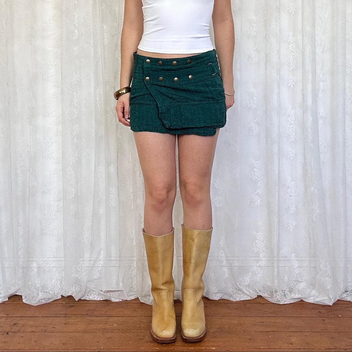 vintage 00s blue green wrap mini skirt