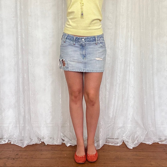 vintage 00s distressed denim mini skirt