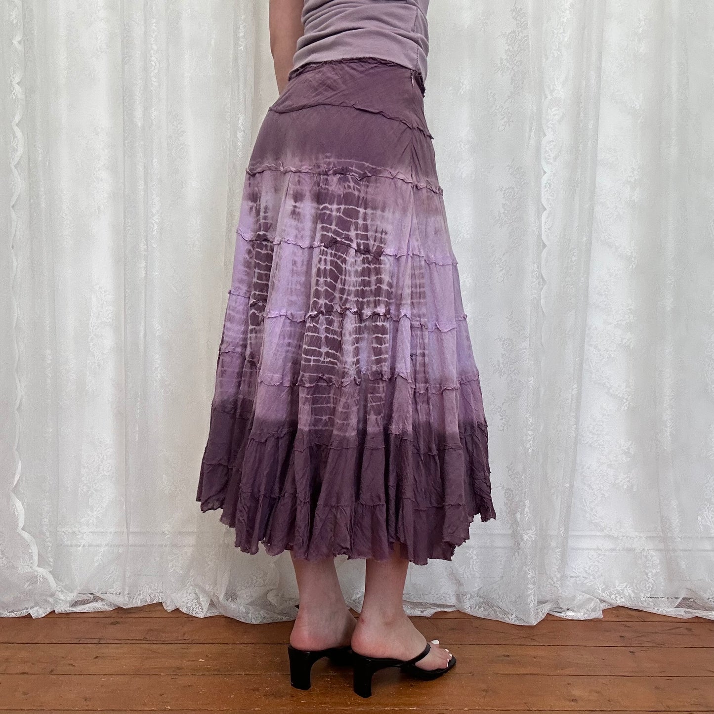 vintage 00s purple ombré tiered midi skirt