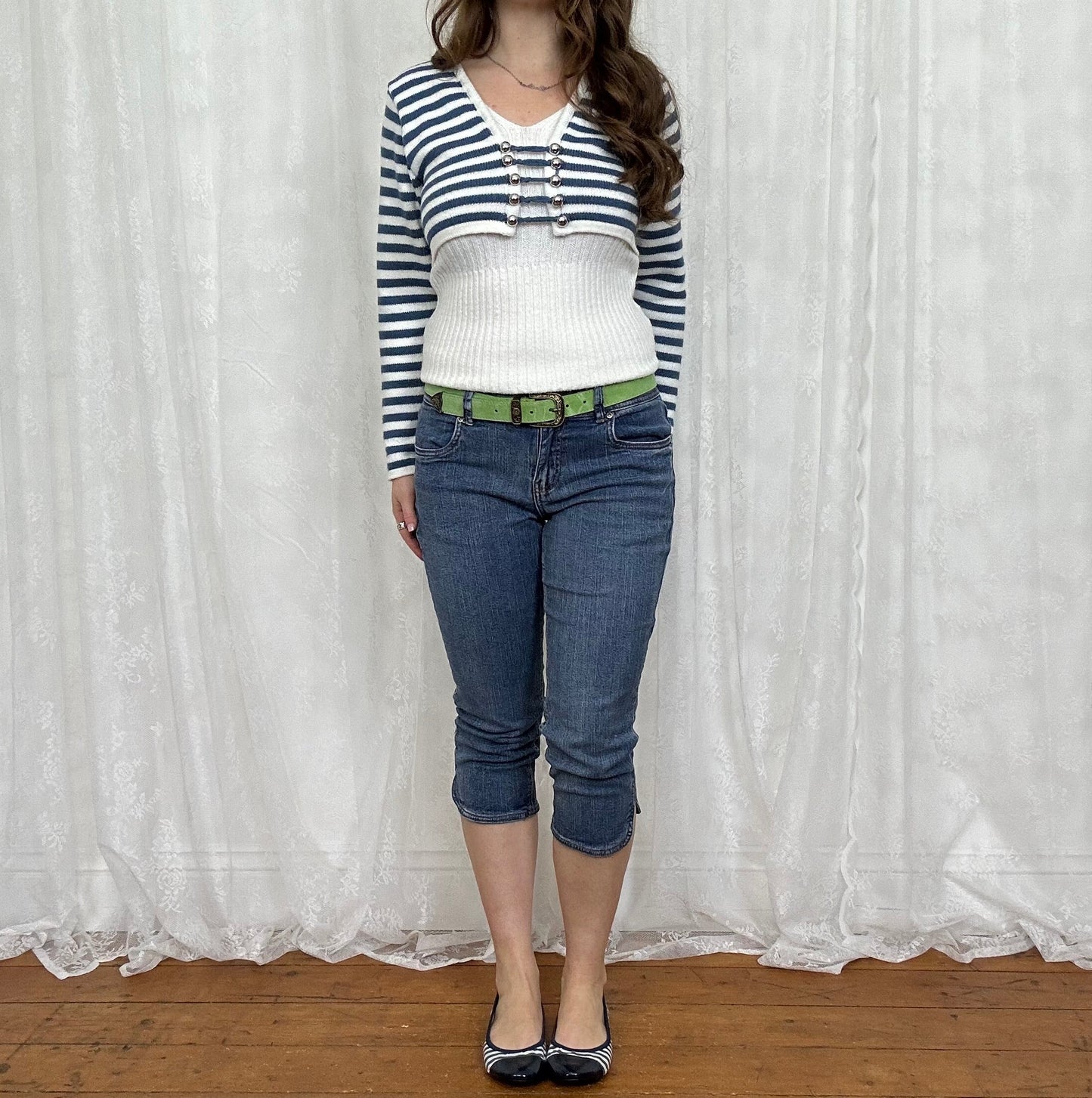 vintage 00s blue and white striped knitted top