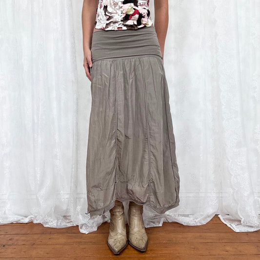 vintage 00s grey / brown maxi skirt with foldover waist