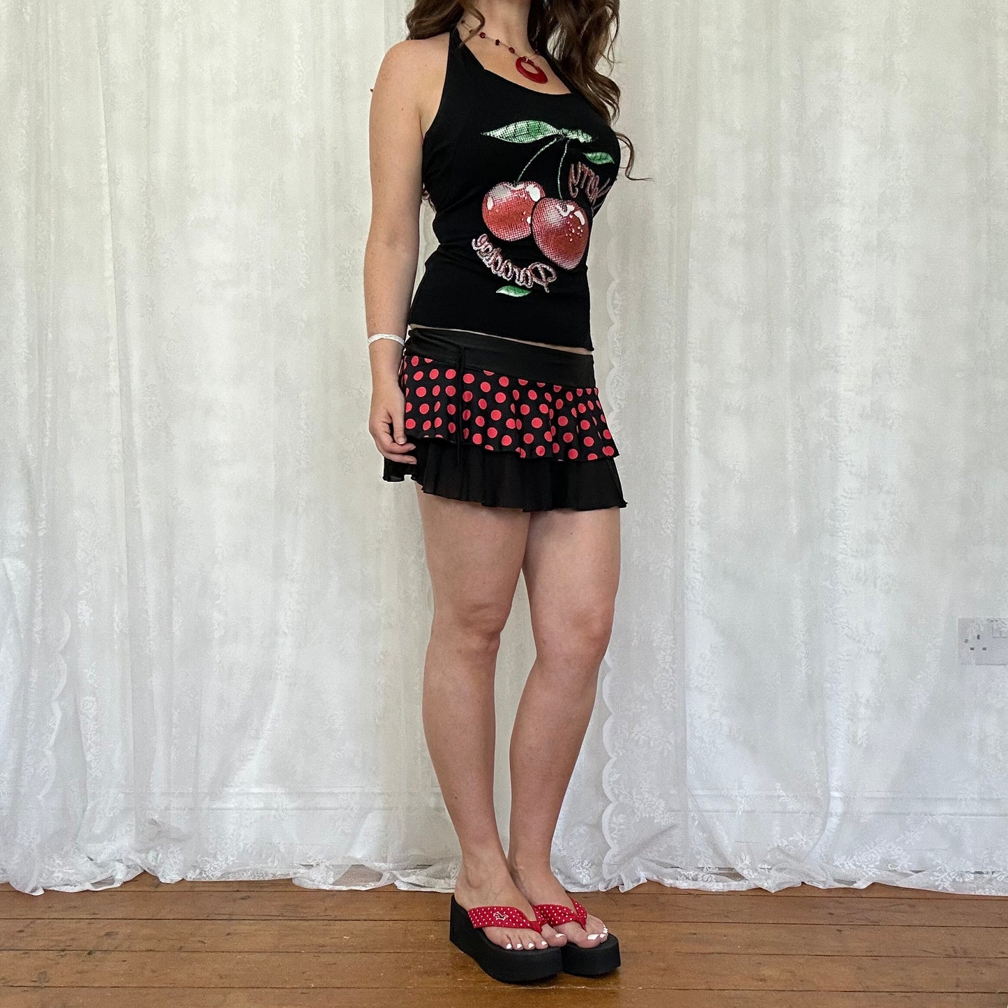 vintage 00s black cherry graphic halter top