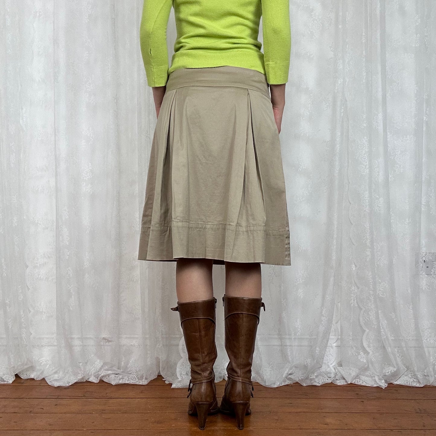 vintage 00s beige trench style midi skirt
