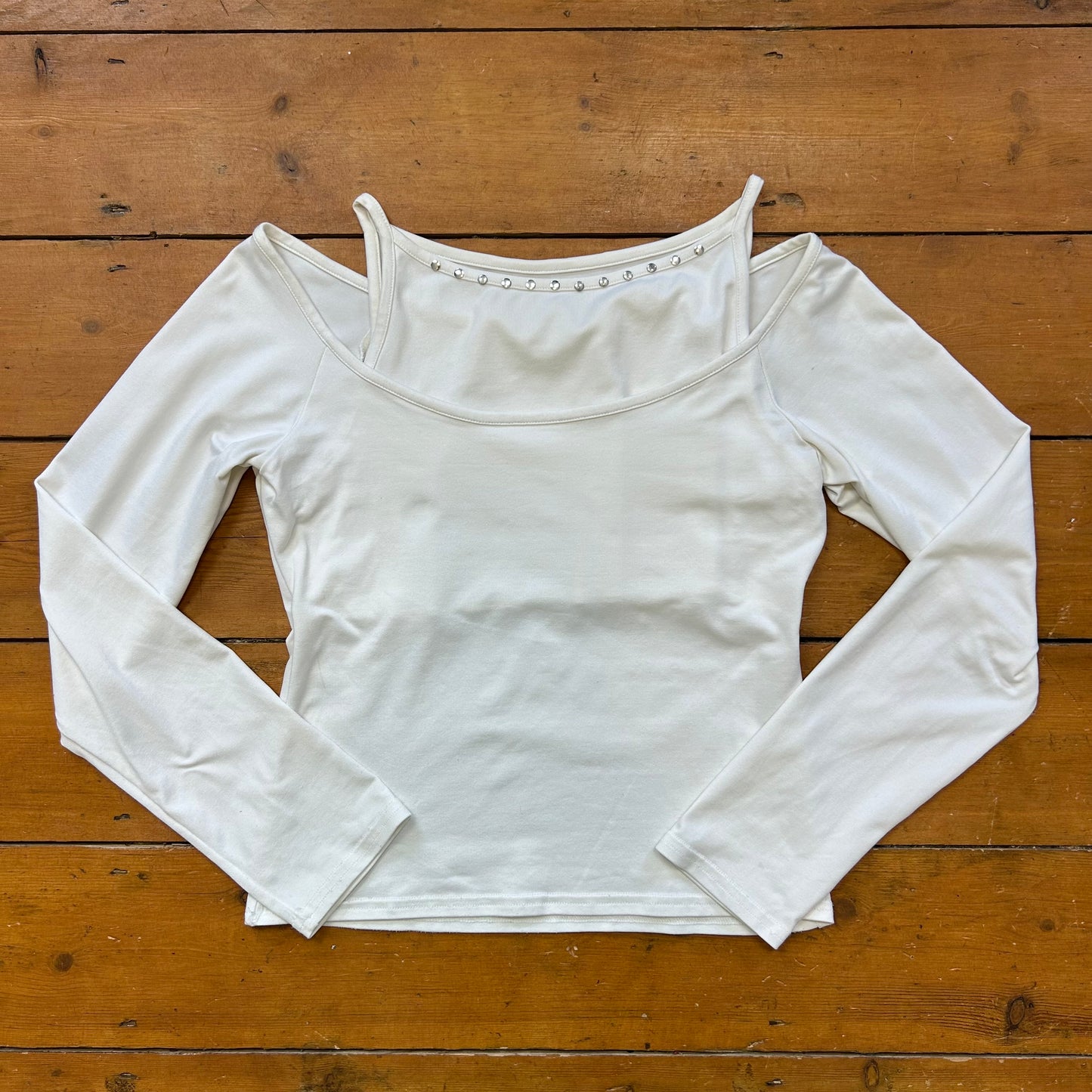 vintage 00s white slinky double layer studded top