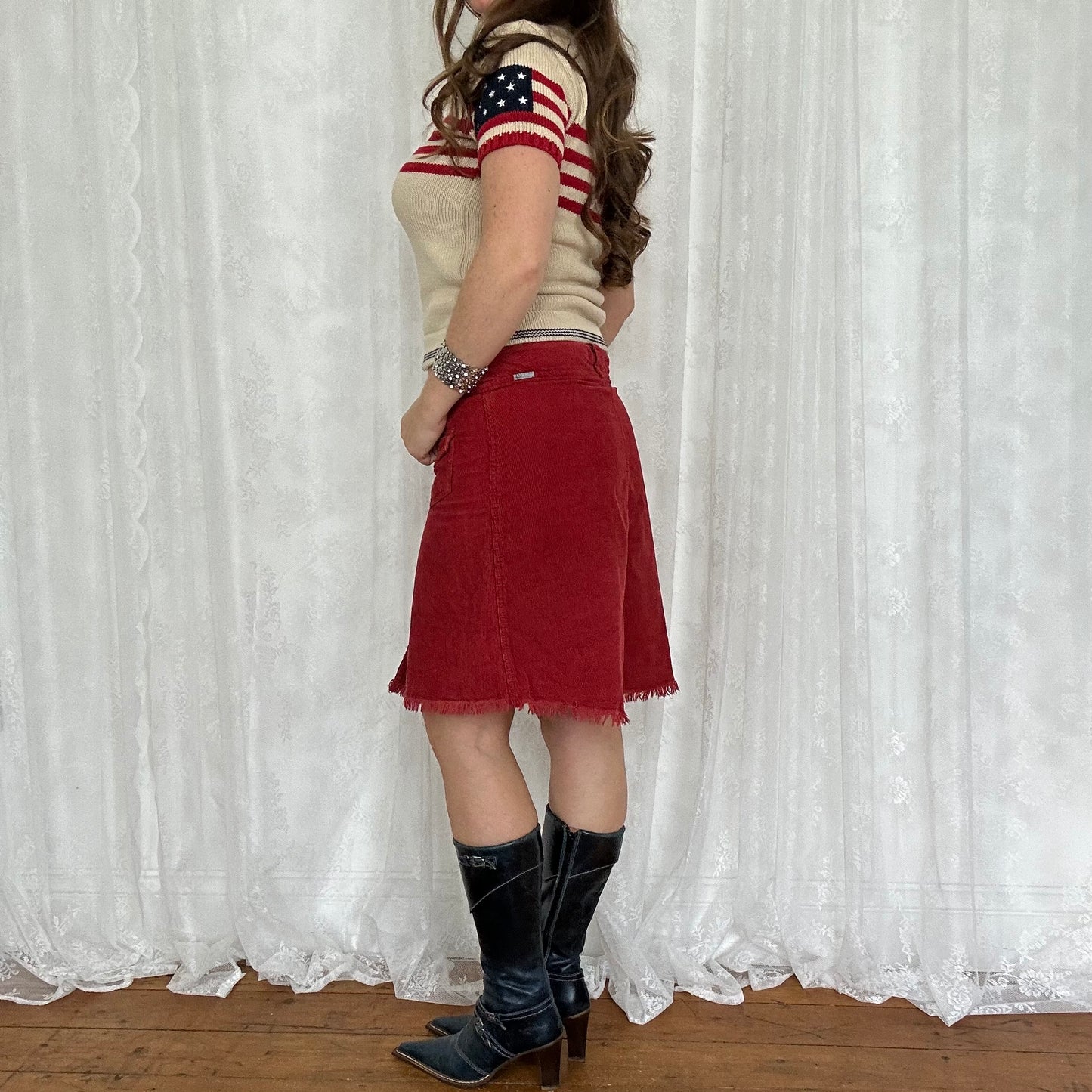 vintage 00s lulu castagnette short sleeve flag jumper