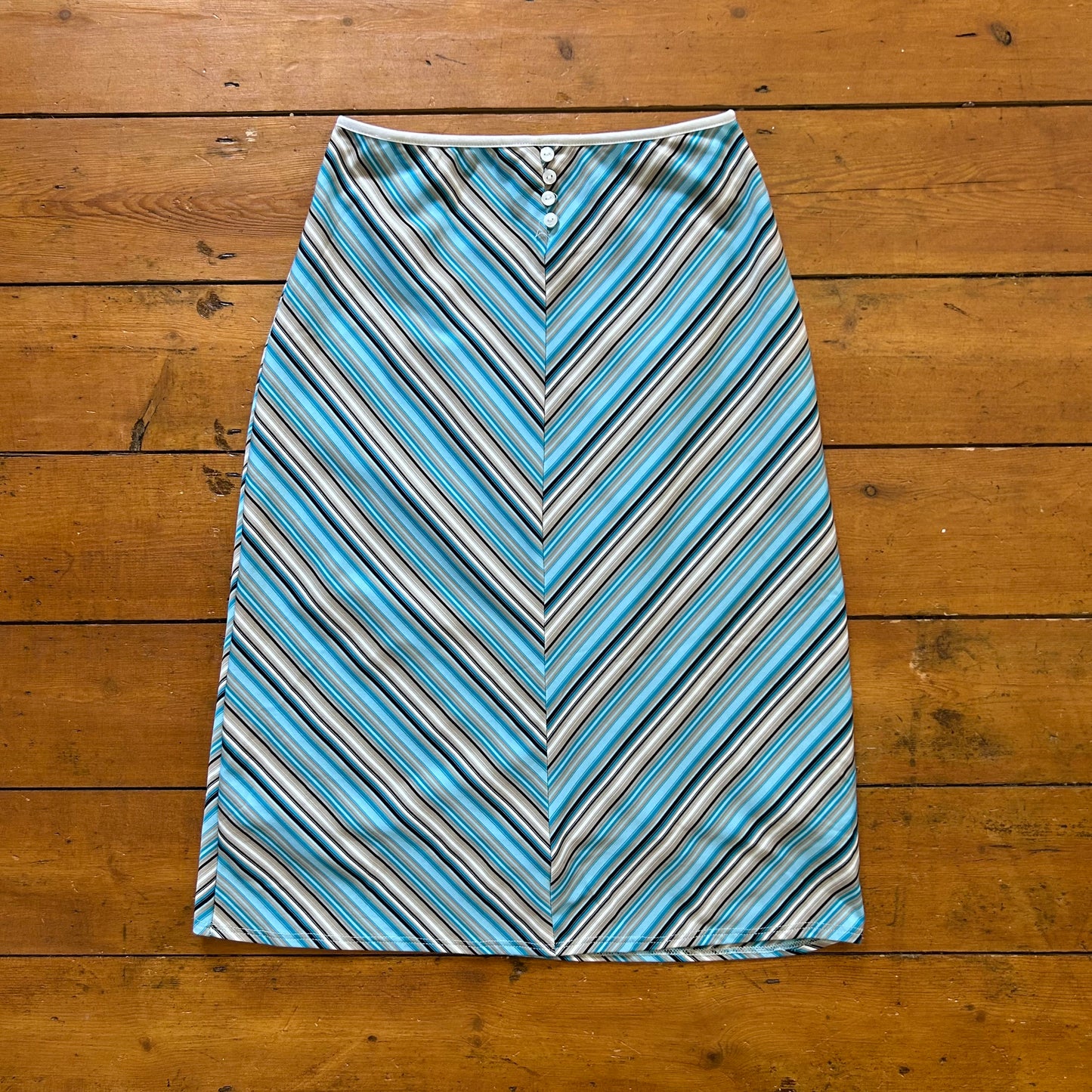 vintage 00s blue and brown striped midi skirt