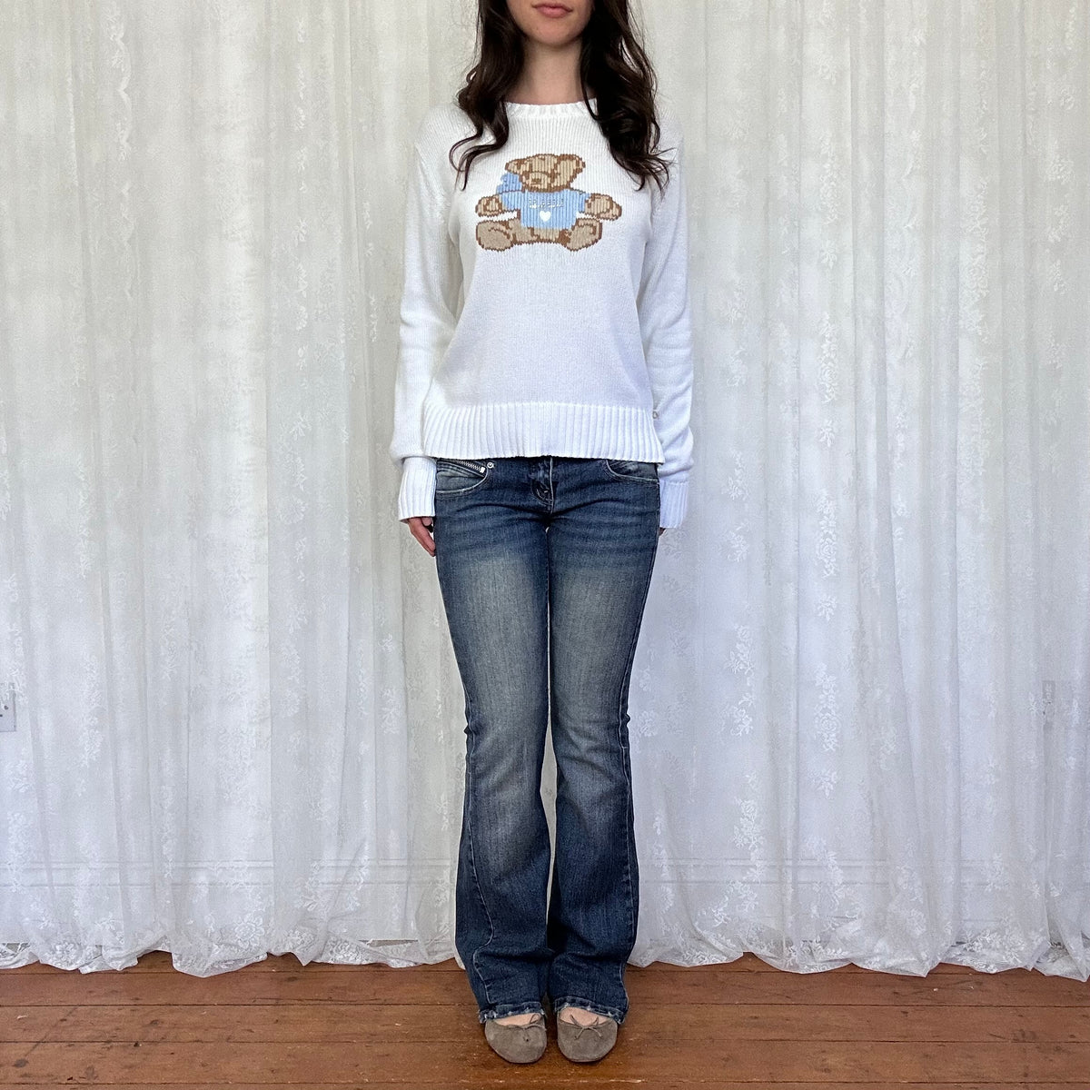 vintage 00s white teddy bear jumper