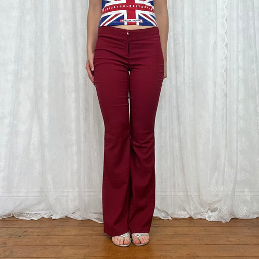 vintage 00s red flared trousers with front zip