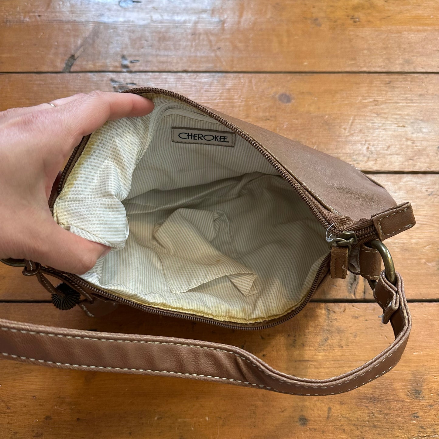 vintage 00s brown faux leather mini handbag
