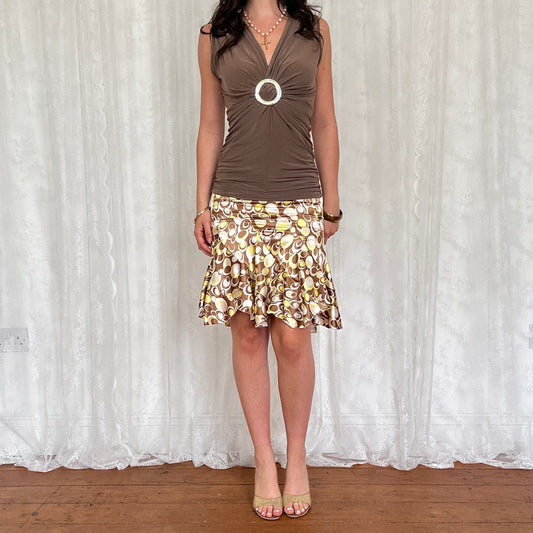 vintage 00s slinky brown ruched buckle top