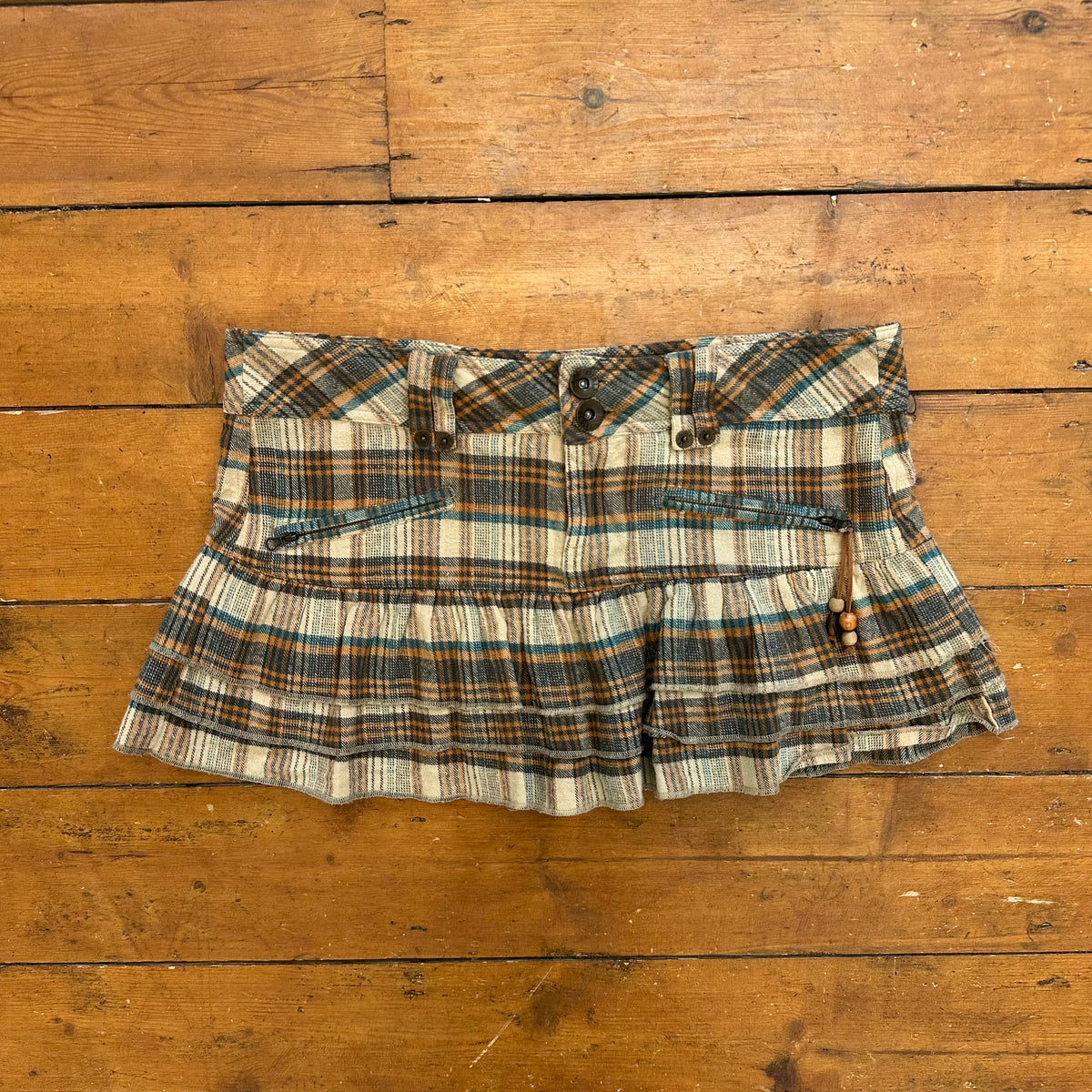 vintage 00s khaki checkered micro mini skirt