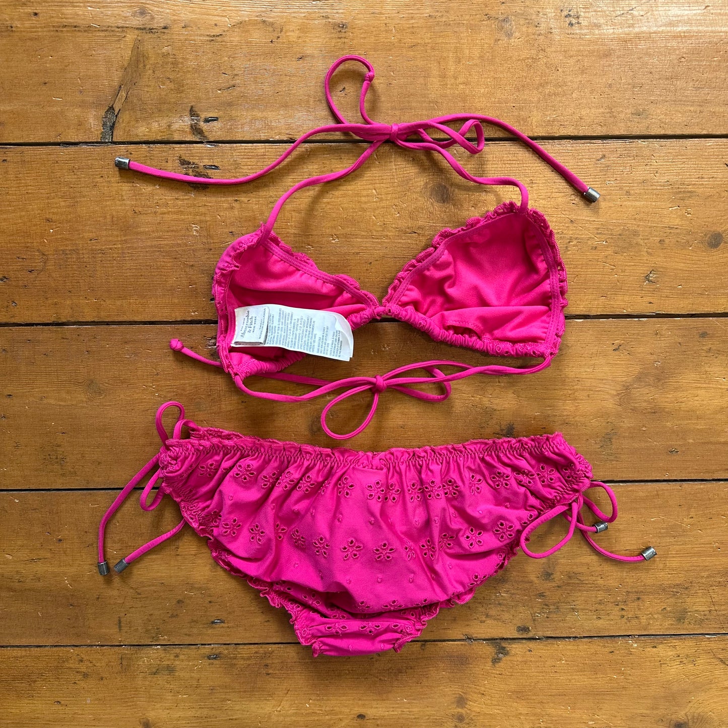 vintage 00s hot pink brooderie ruched bikini set