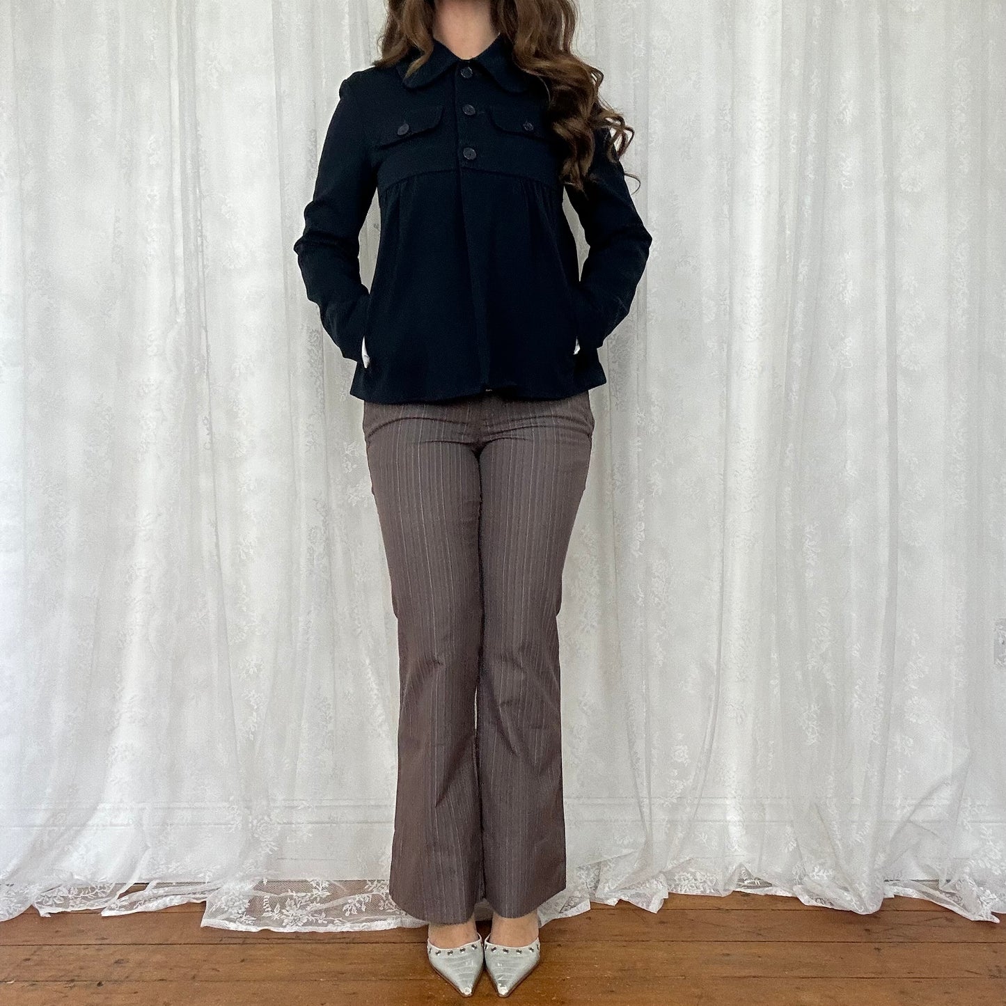 vintage 00s navy blue peacoat swing jacket