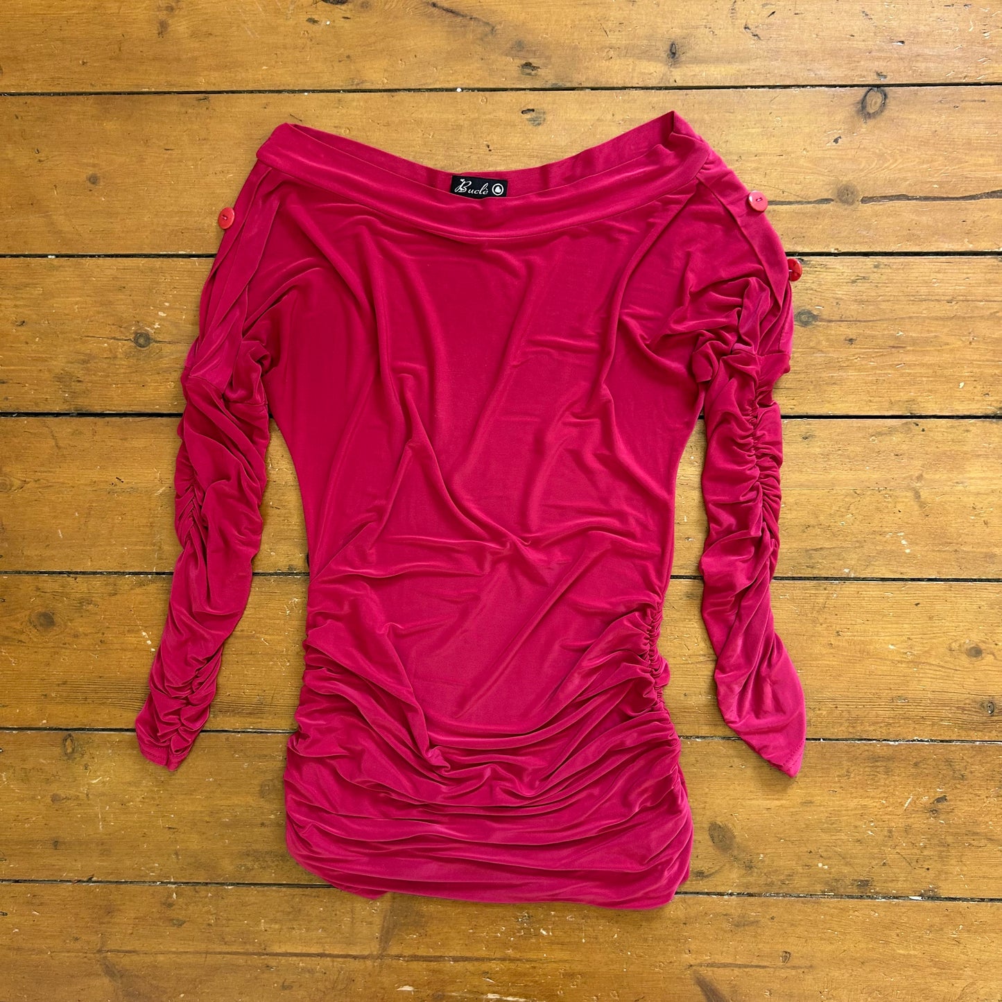 vintage 00s hot pink slouchy ruched top with button details