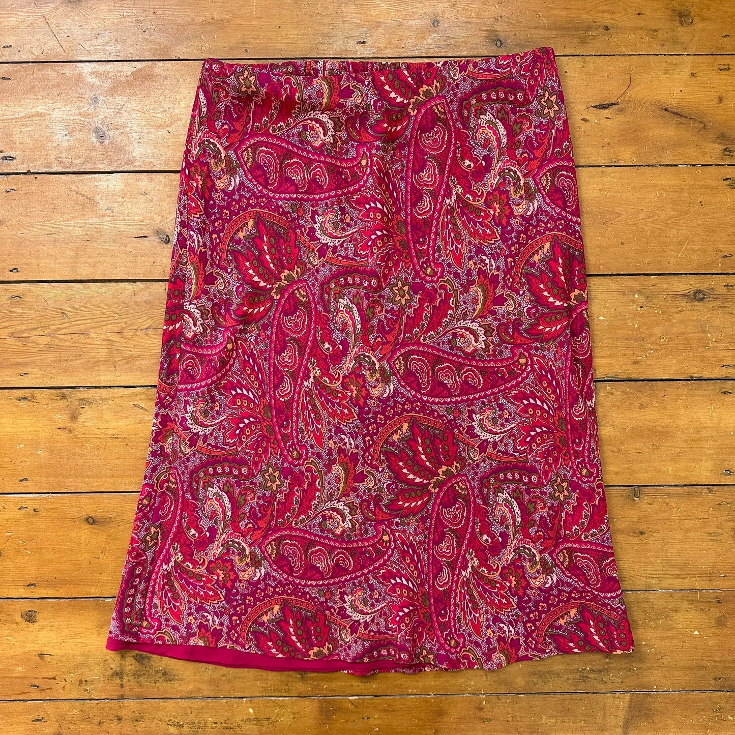 vintage 00s pink paisley print midi skirt