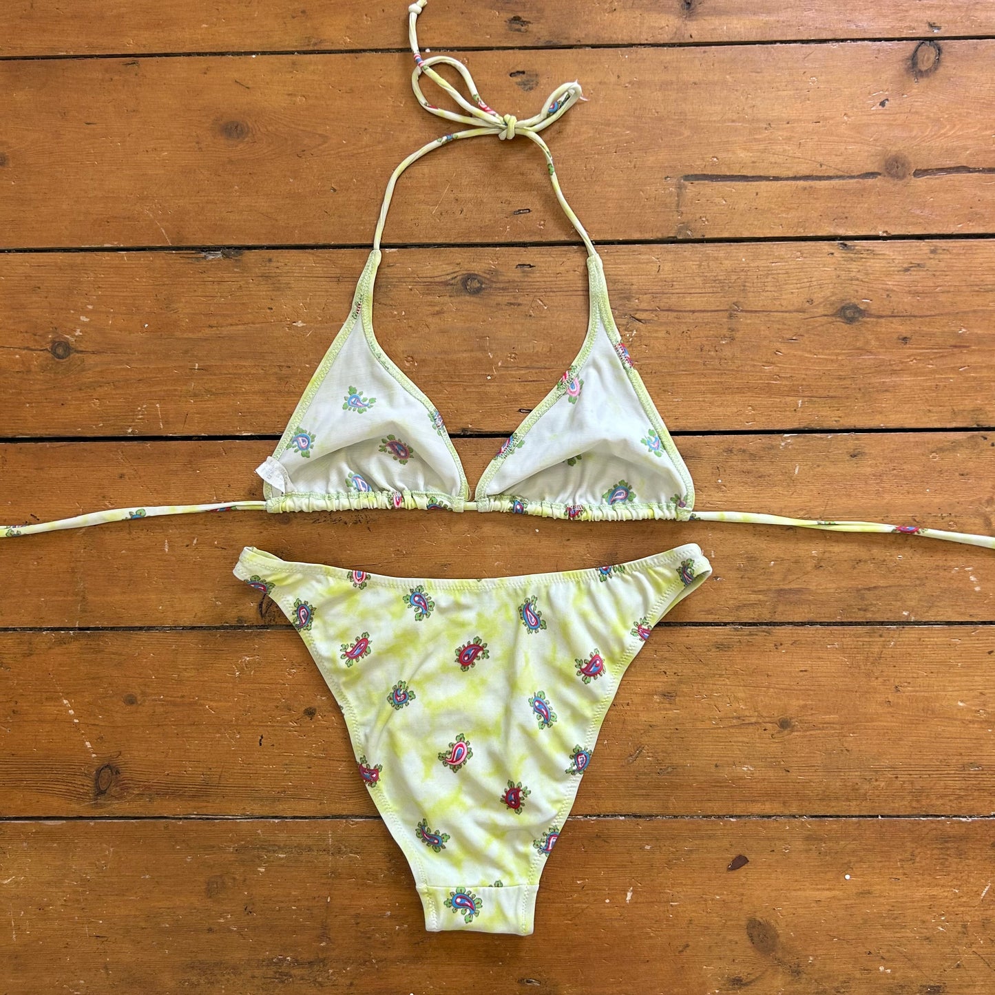 vintage 00s green paisley bikini set