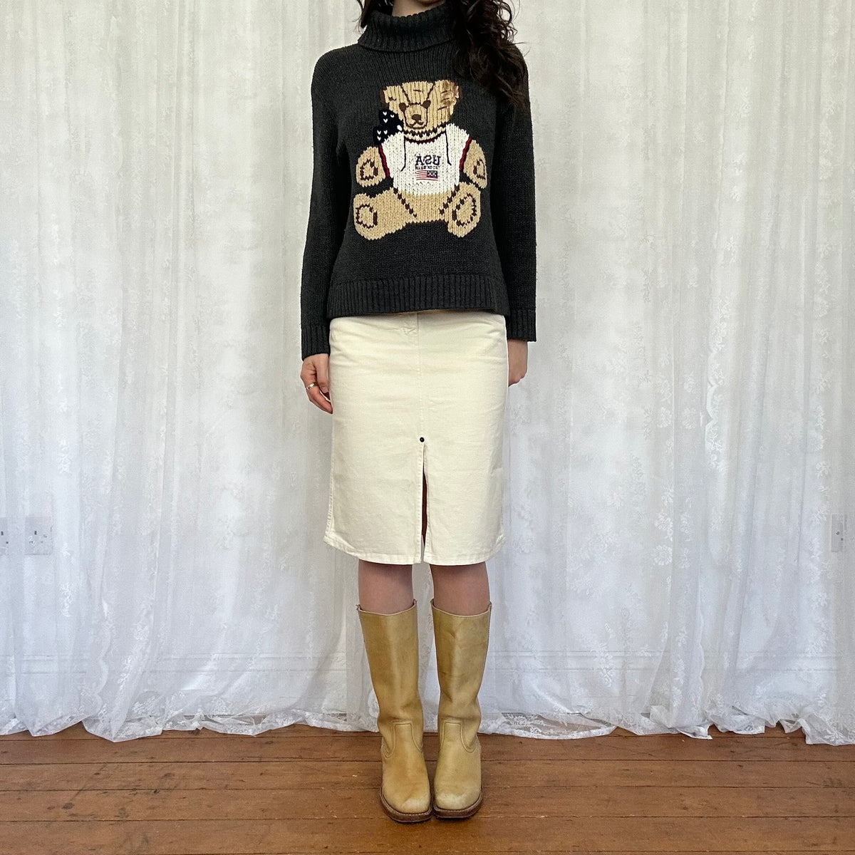 vintage 00s cream midi skirt