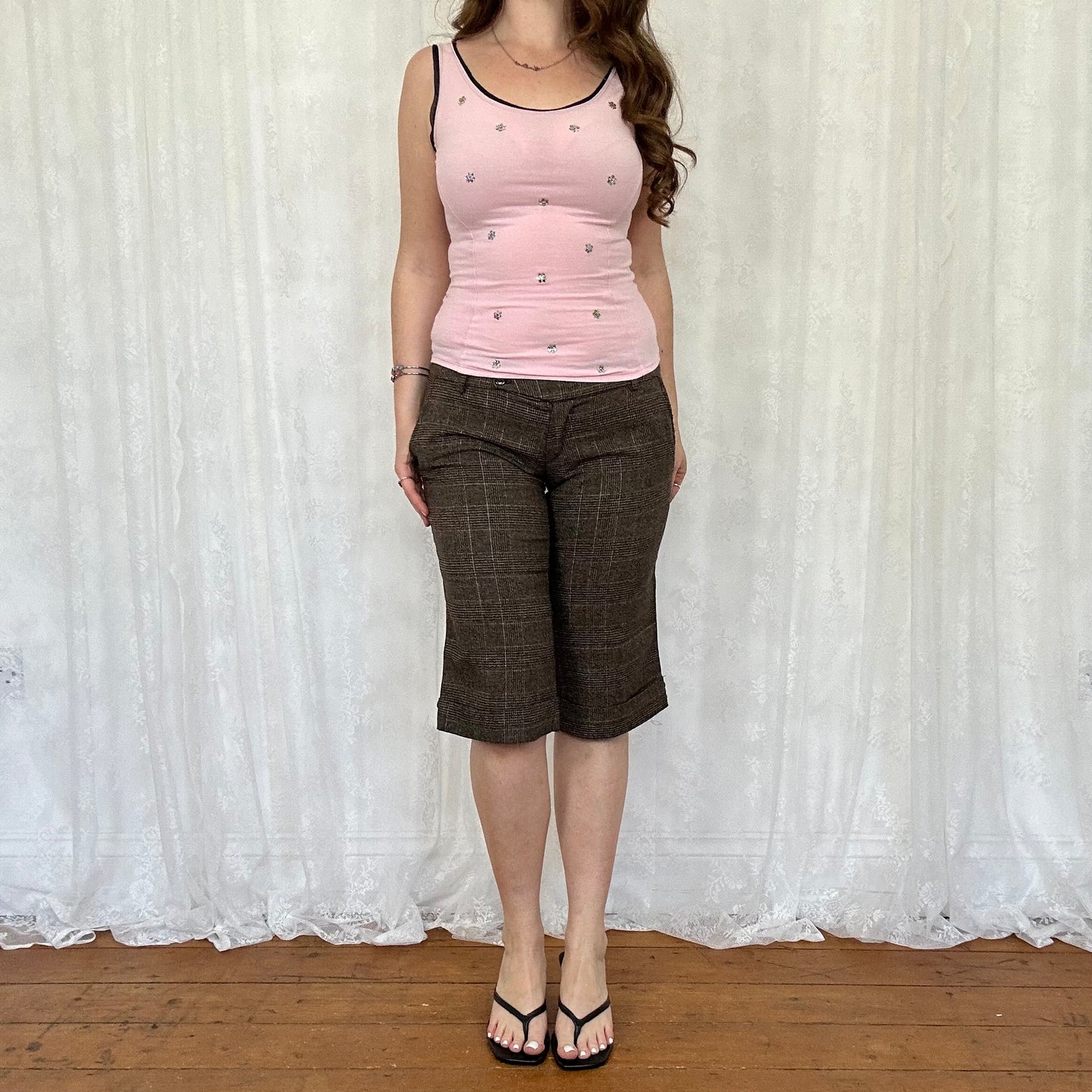 vintage 00s brown tweed capri pants