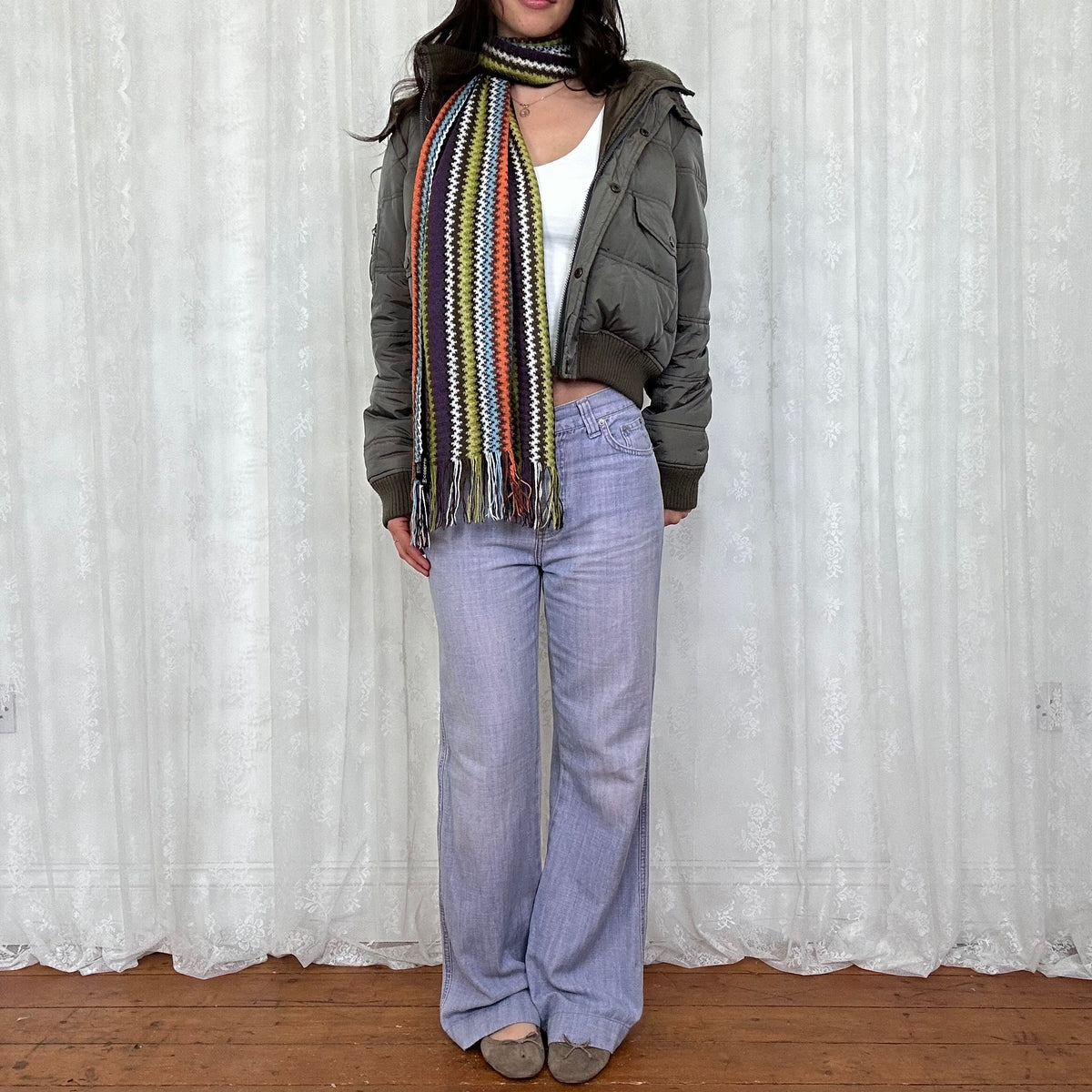 vintage 00s multi colour striped scarf