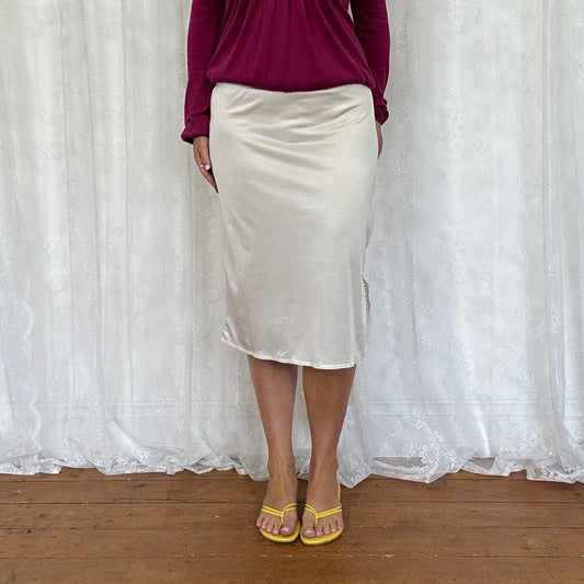 vintage 00s cream satin slip midi skirt