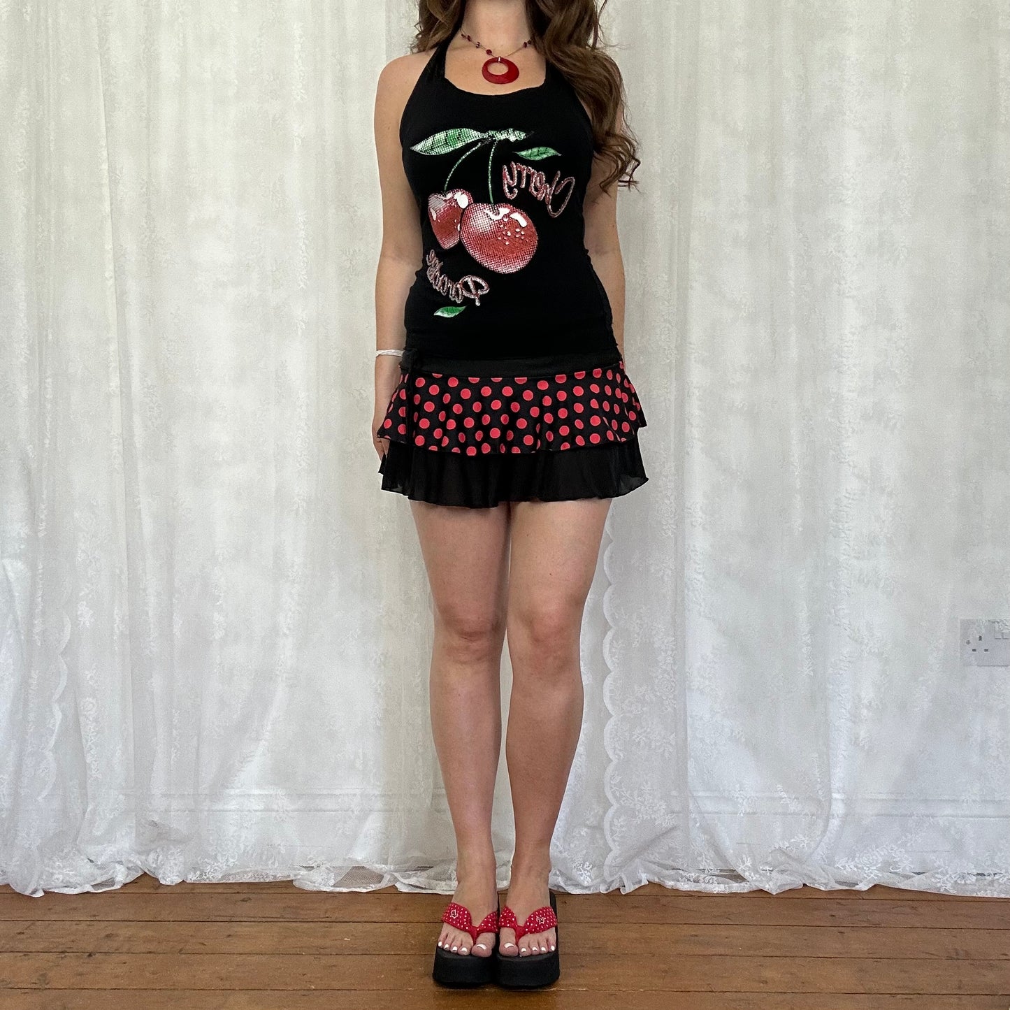 vintage 00s black cherry graphic halter top