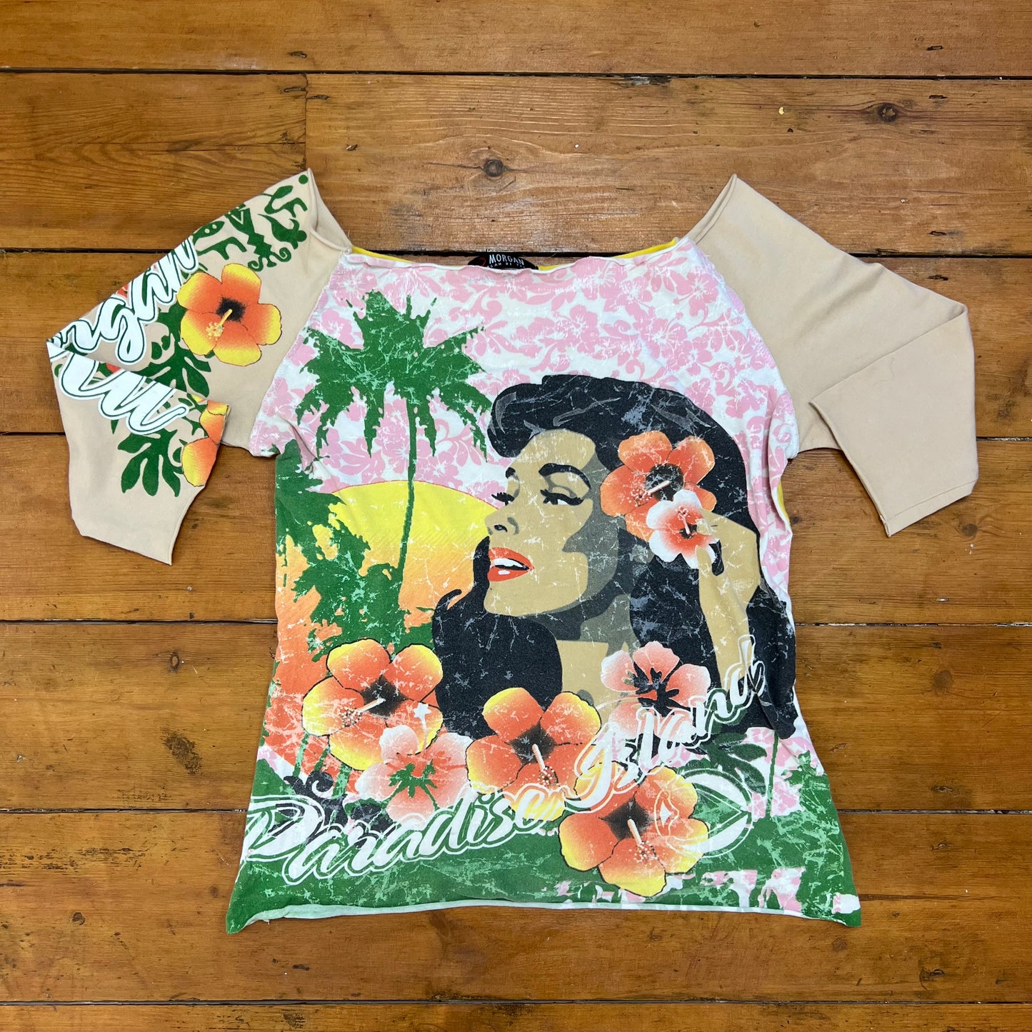 vintage 00s Morgan de toi hibiscus 3/4 sleeve graphic top