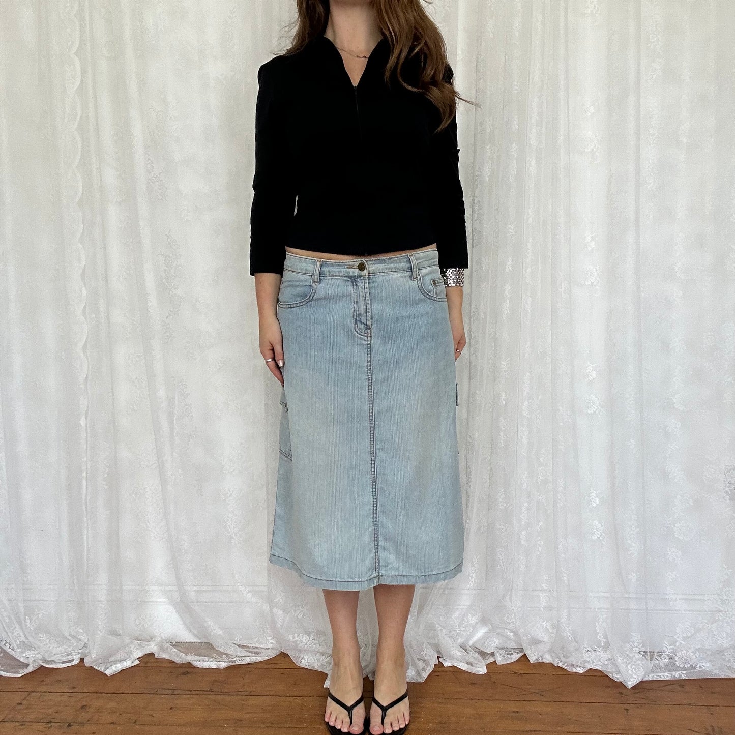 vintage 00s black crop sleeve zip shirt