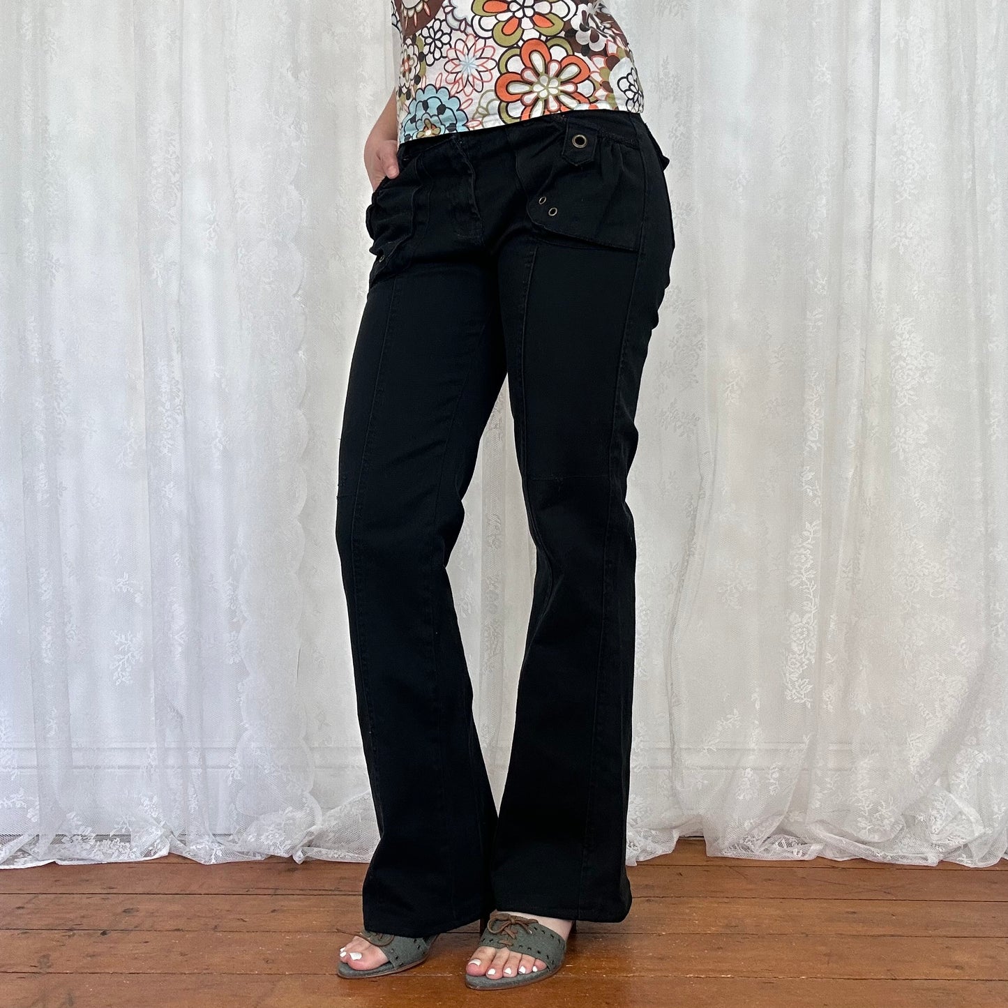vintage 00s black cargo low rise trousers