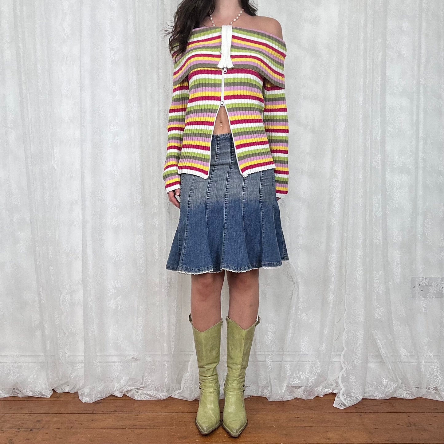 vintage 00s stripey dual zip up knitted jumper