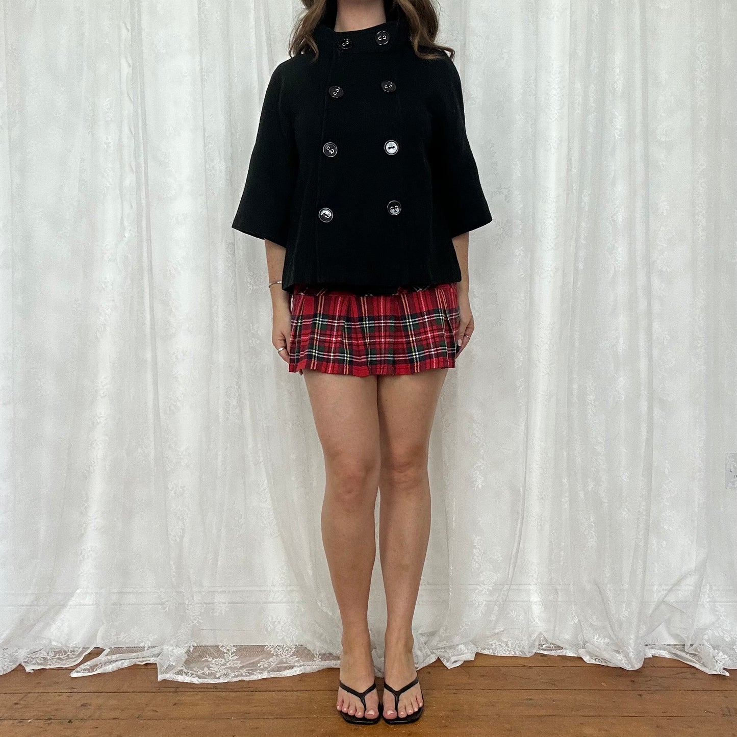 vintage 00s black crop sleeve peacoat blazer