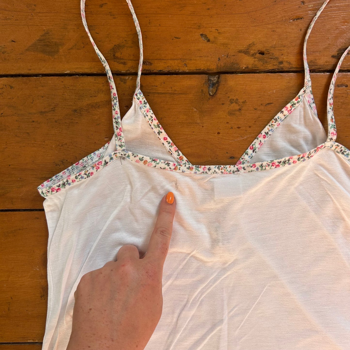 vintage 00s white longline floral trim cami dress