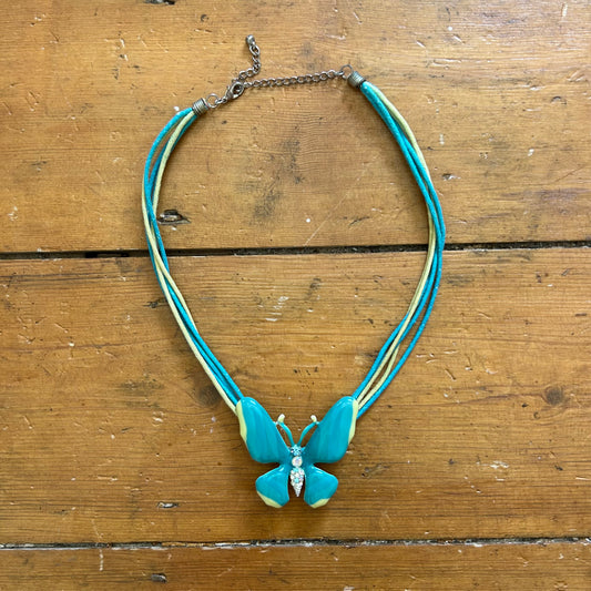 vintage 00s teal and yellow butterfly pendant necklace