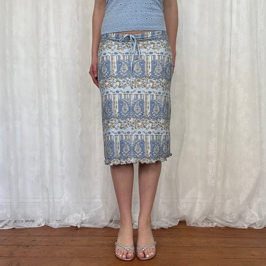 vintage 00s blue and brown paisley midi skirt