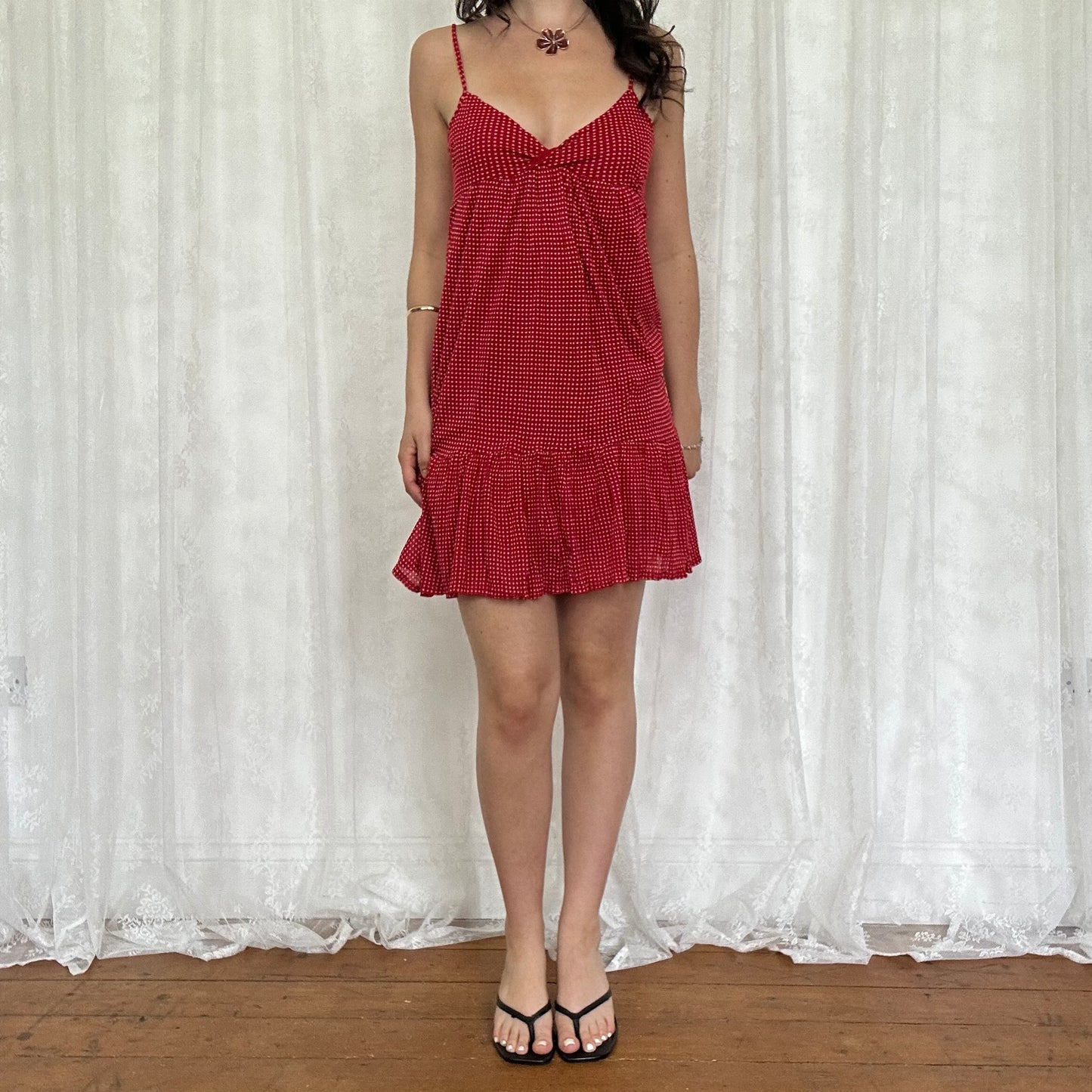 vintage 00s red polka dot babydoll dress