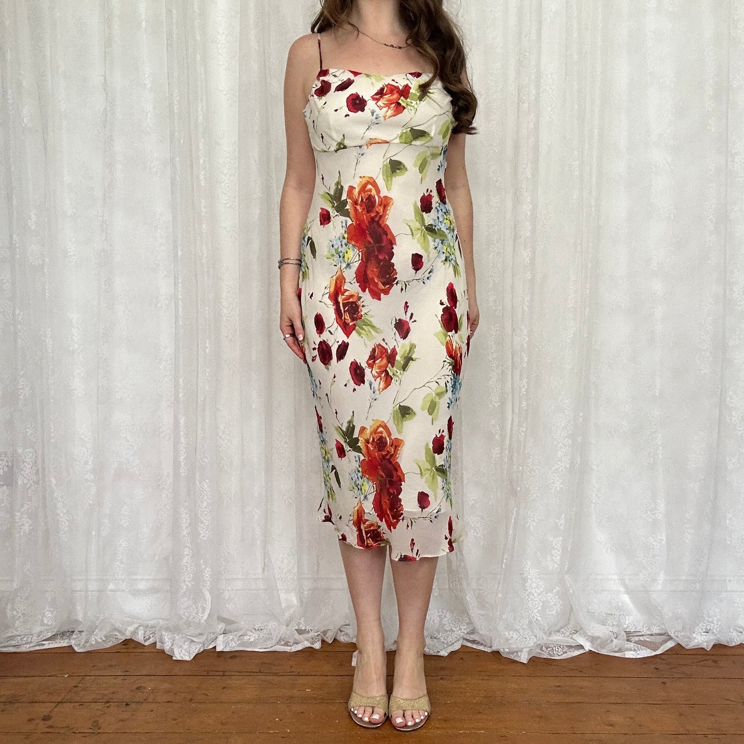 vintage 00s white floral midi dress
