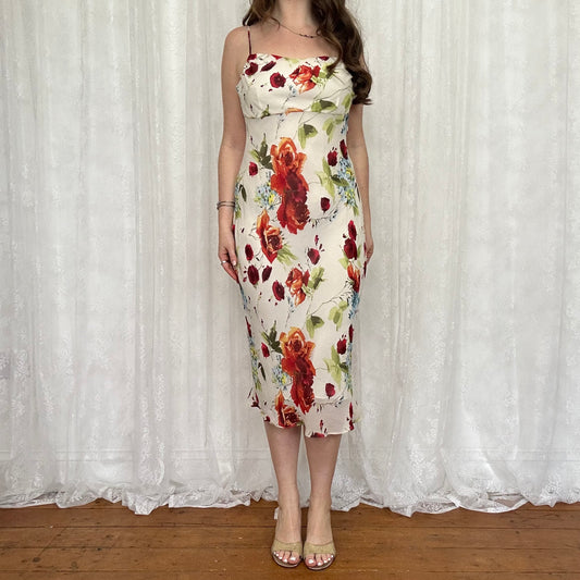 vintage 00s white floral midi dress