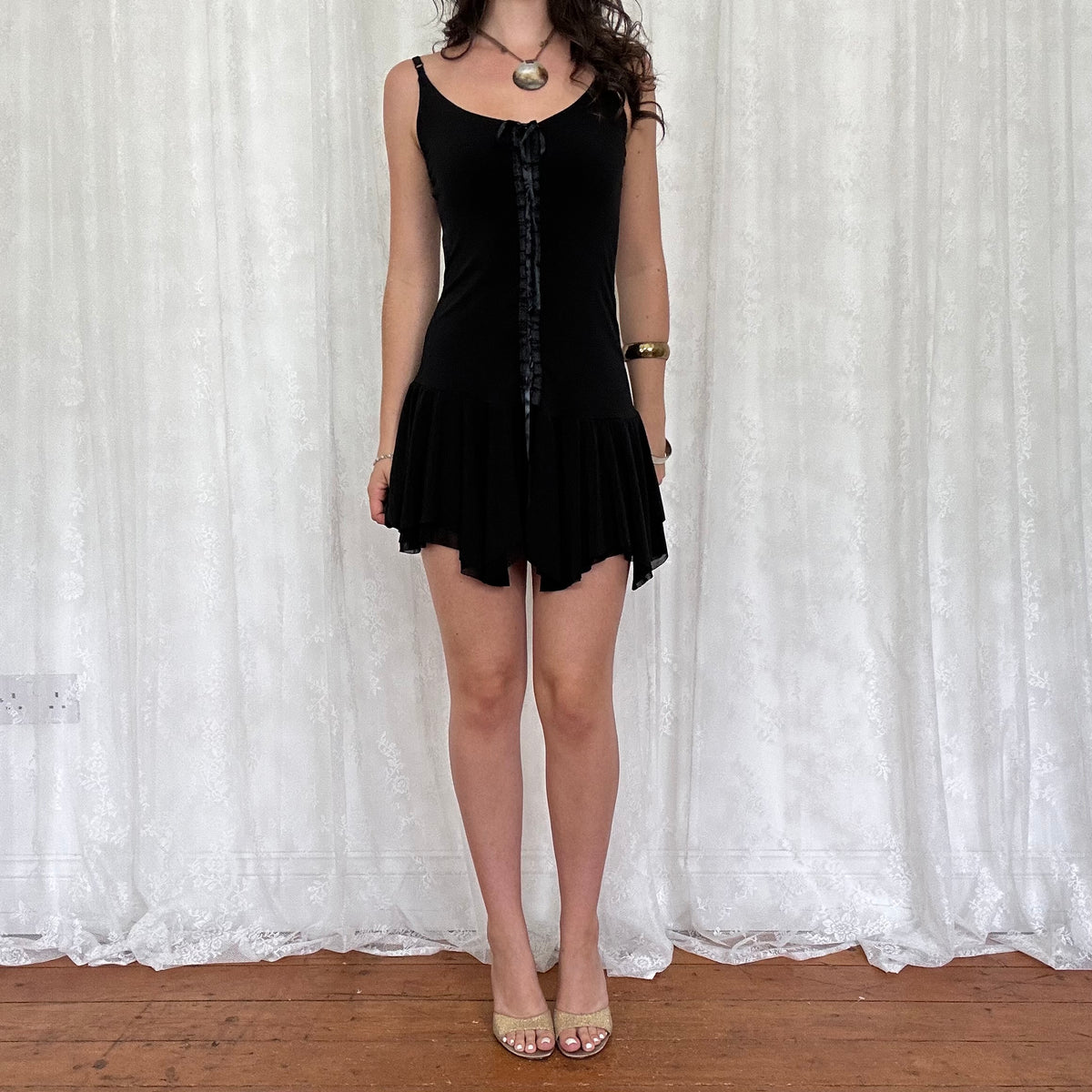 vintage 00s black lace up fairy mini dress