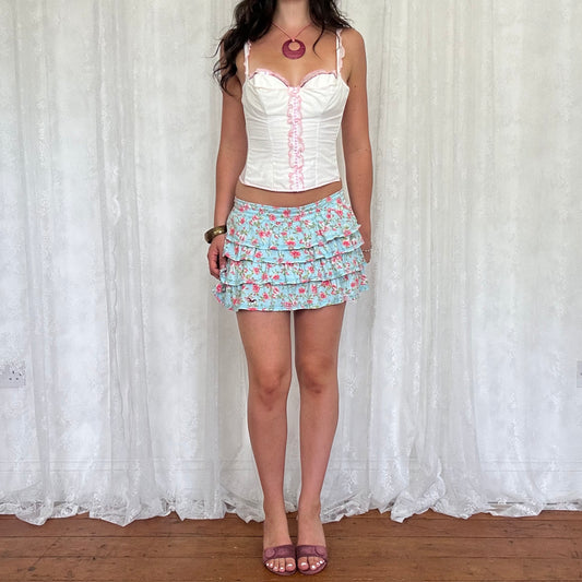 vintage 00s white mesh corset with pink sequin trim details