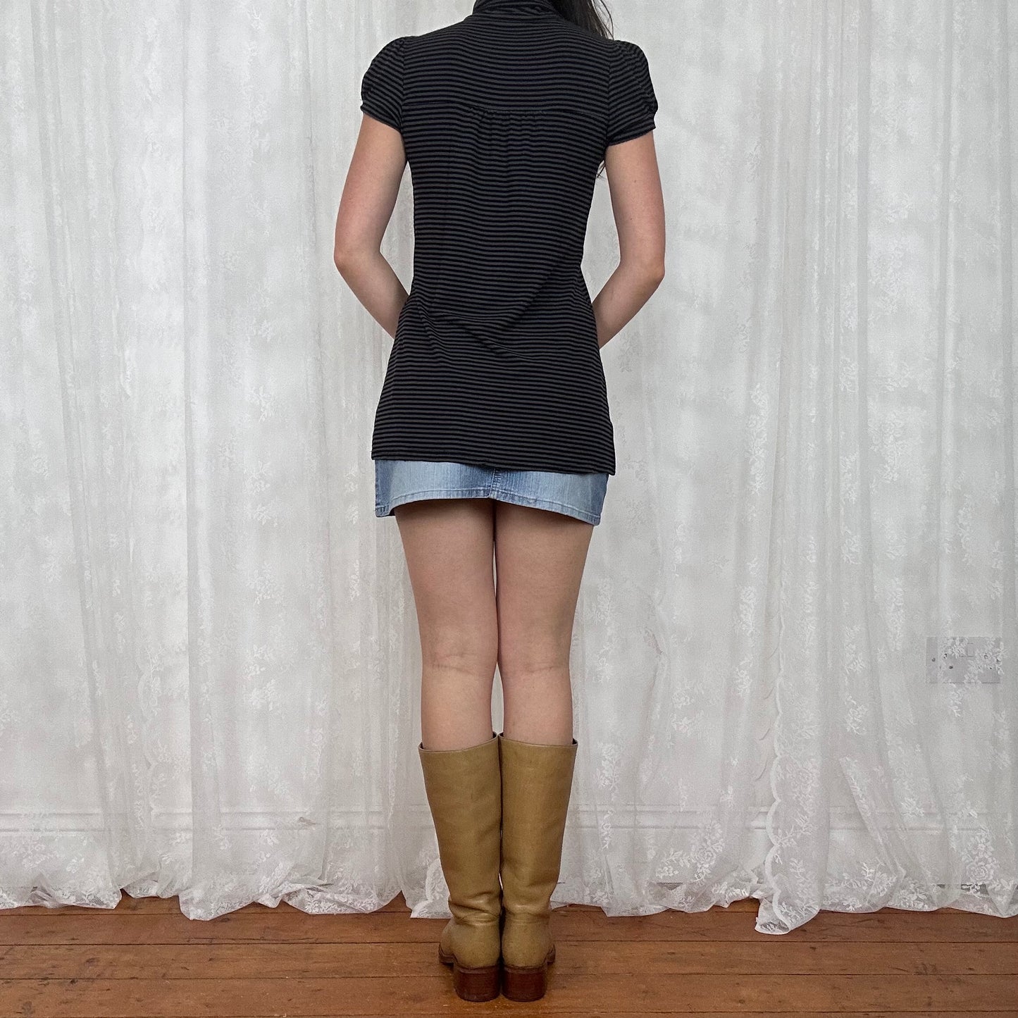 vintage 00s black striped babydoll top / dress