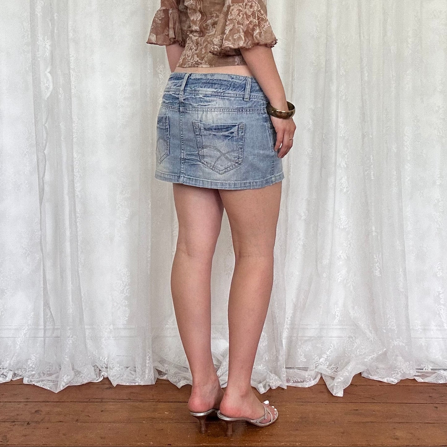 vintage 00s light wash denim micro mini skirt