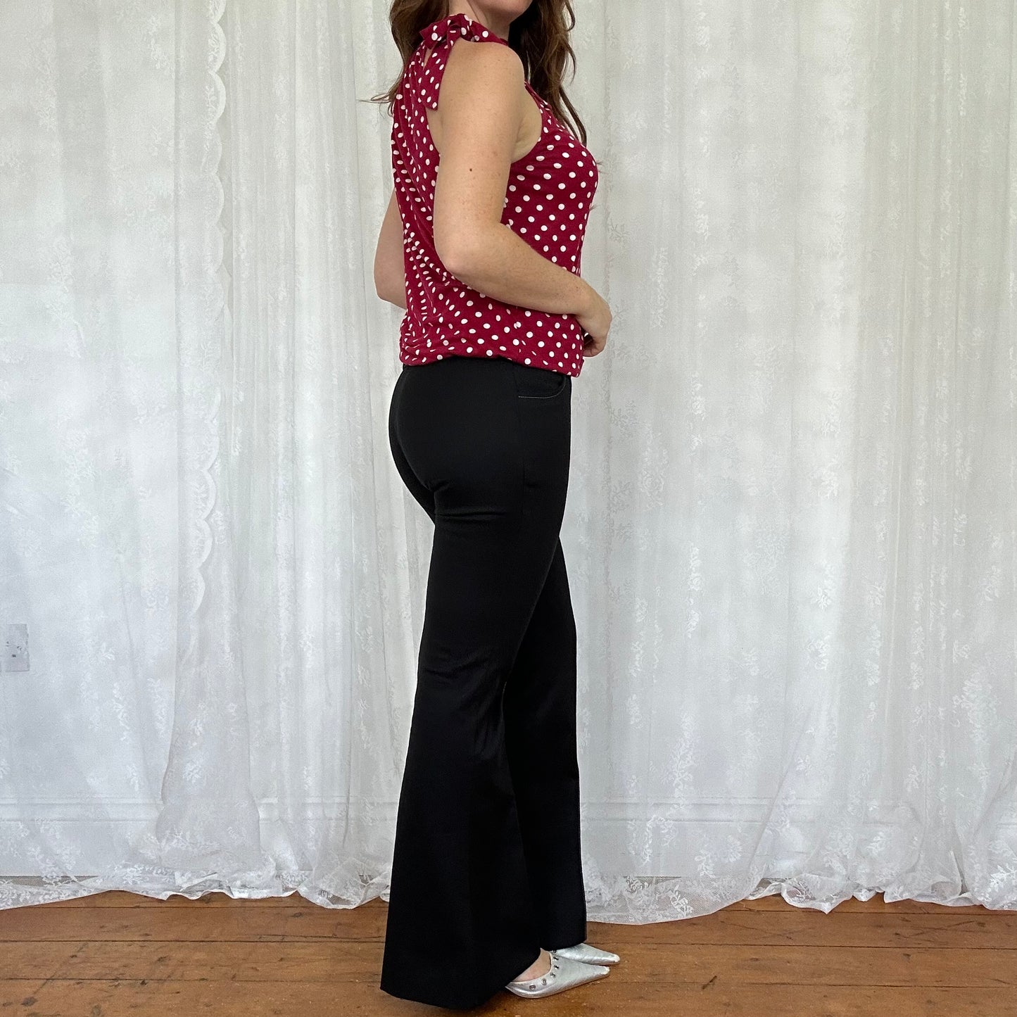 vintage 00s red polka dot high neck top