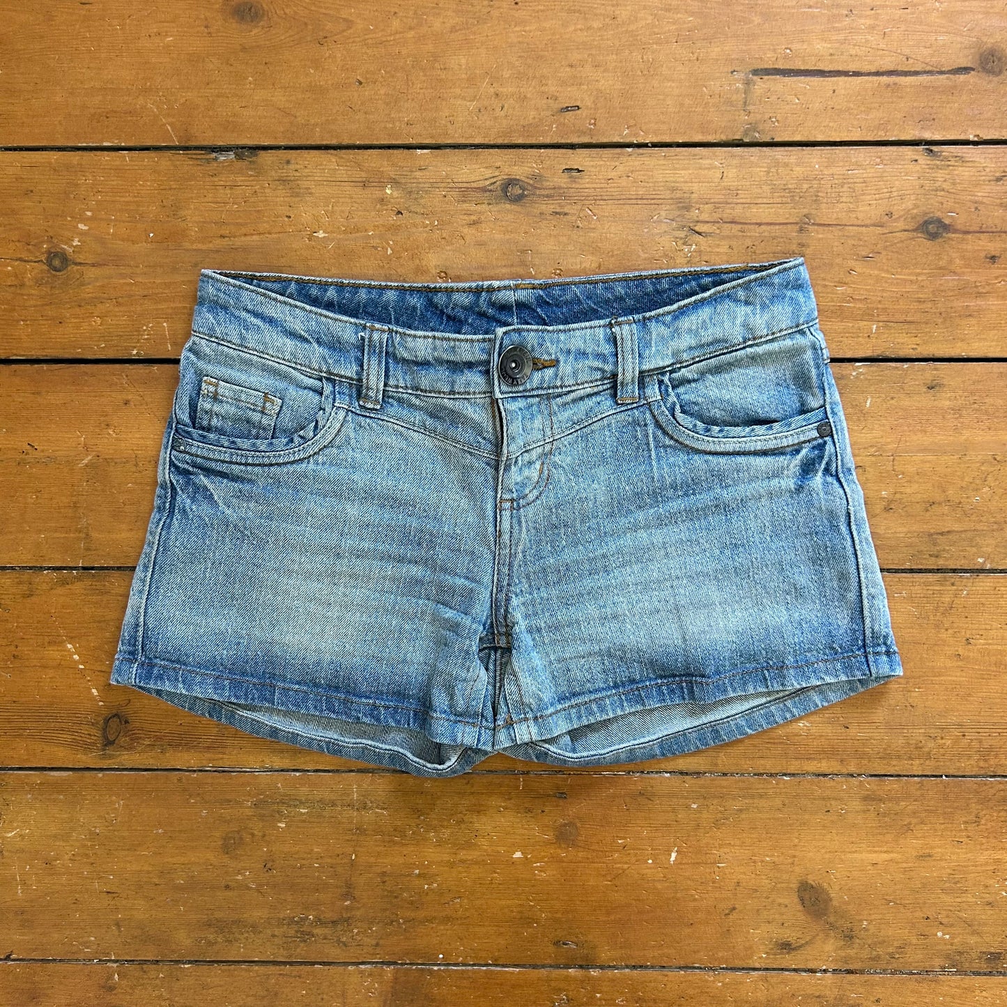 vintage 00s mid wash low rise denim shorts