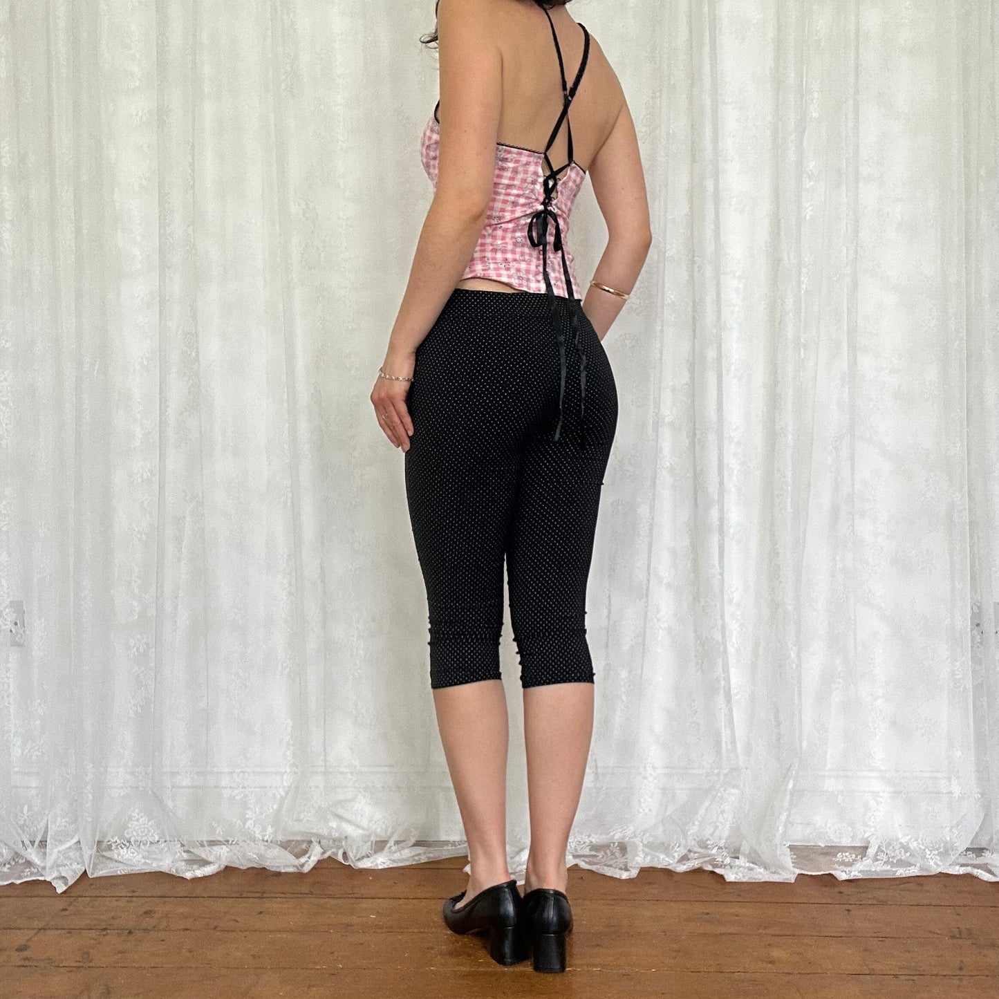 vintage 00s black polka dot capri pants