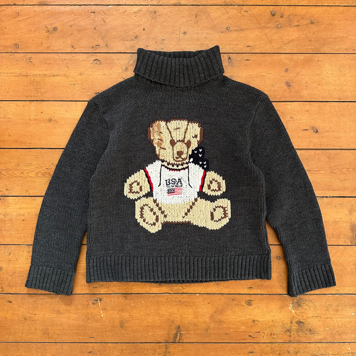 vintage 00s charcoal teddy bear jumper